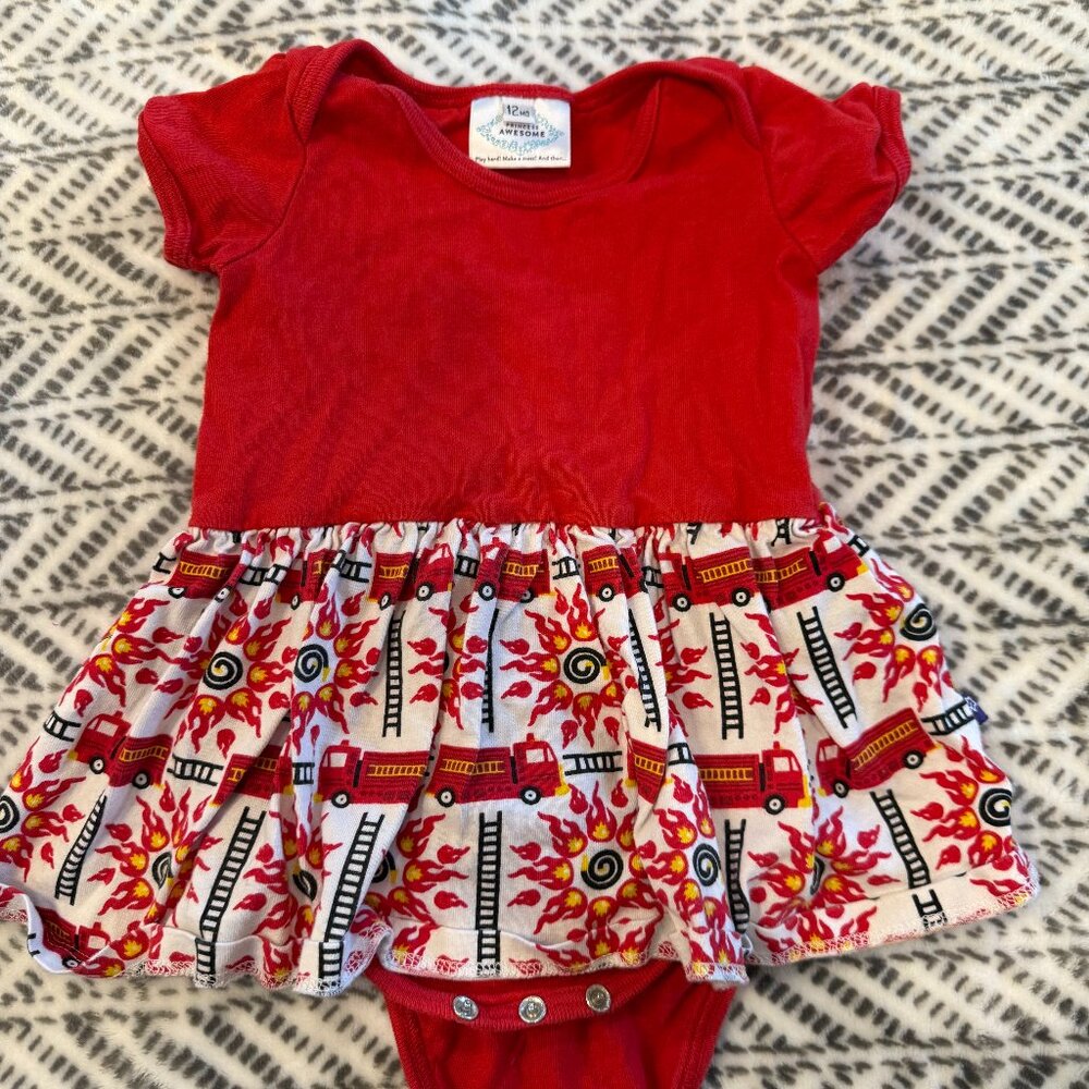 Princess Awesome Firetruck Bodysuit dress 12 month